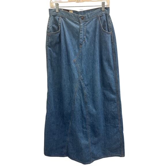 VTG 70s Landlubber Denim Maxi Skirt High Waist Cottage Hippie Retro Boho Medium - Picture 2 of 11